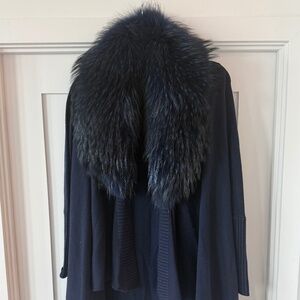 Alice + Olivia Izzy Cascade Open Front Cardigan Dyed Silver Fox Fur Collar, XS